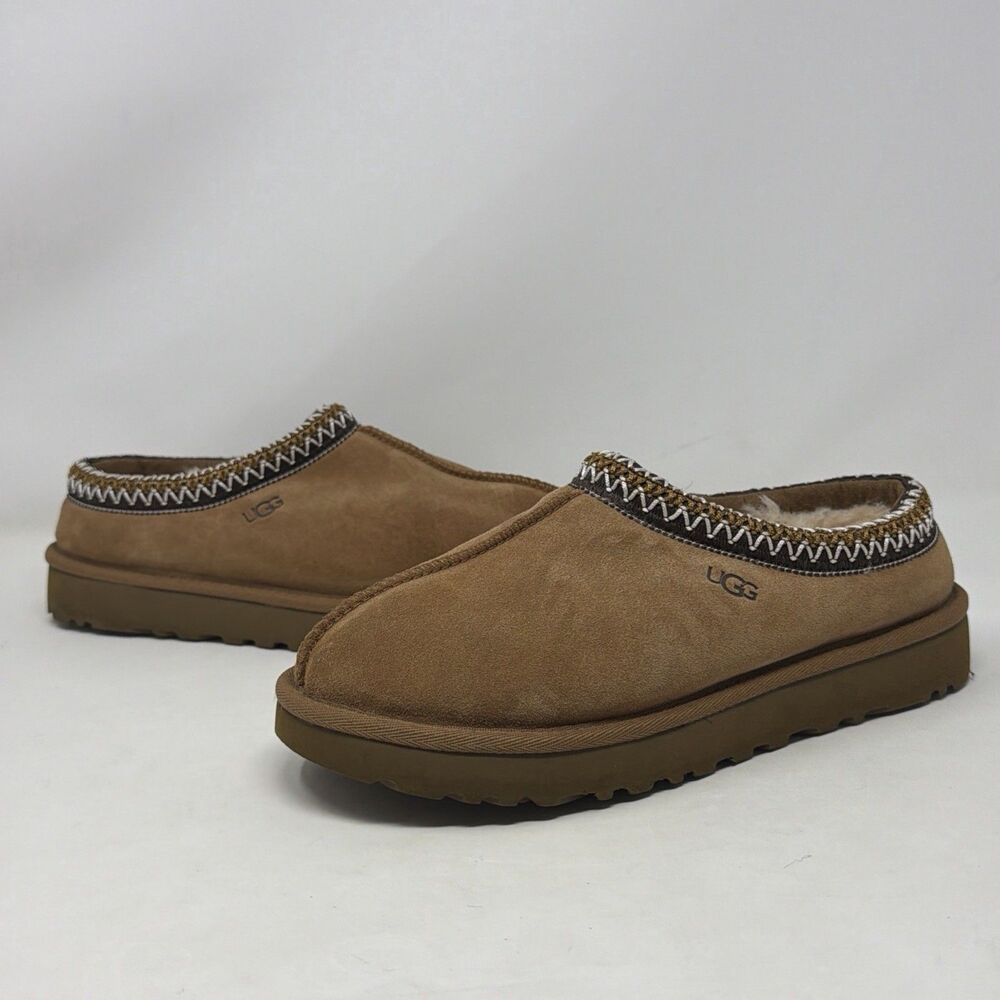 UGG Tasman Slippers Women 7 Chestnut Suede Sheepskin Lined Clog 5955
